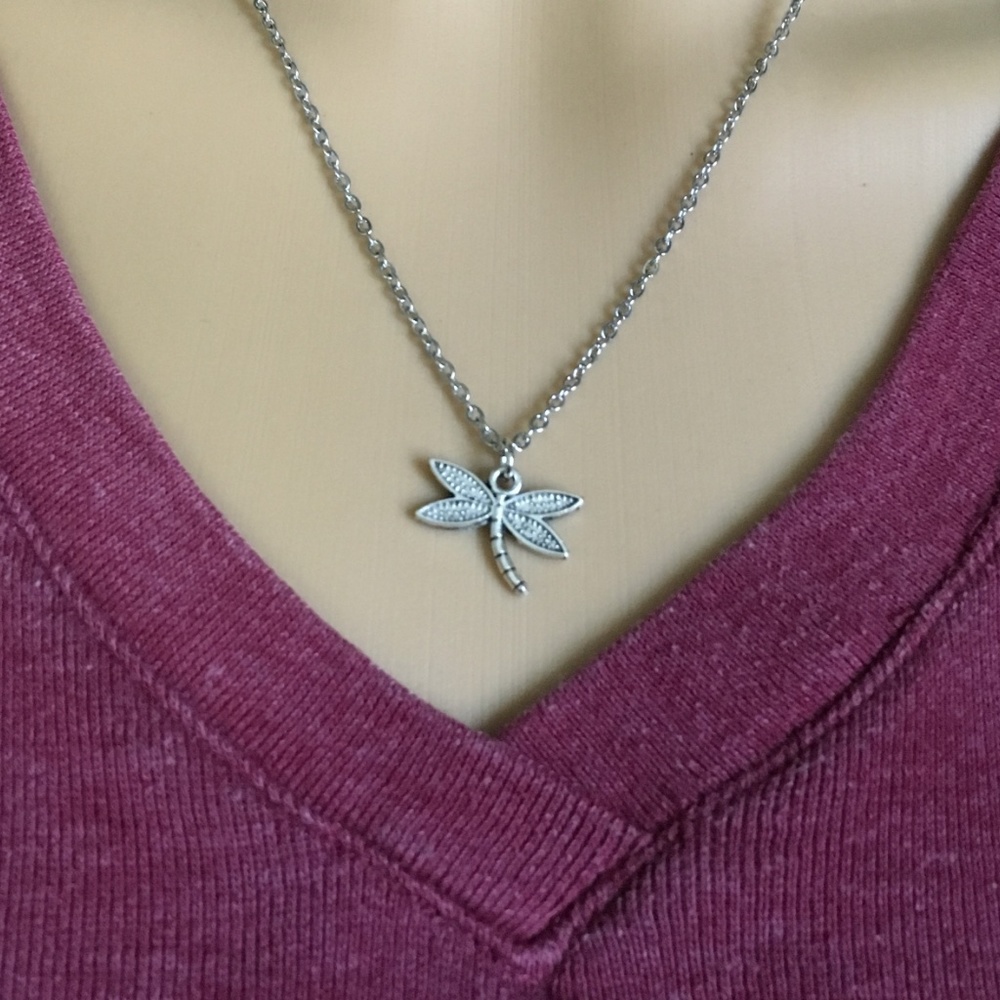 Handmade Dragonfly Charm Necklace Tibetan Silver Stainless Steel 4for$20 - Picture 4 of 5